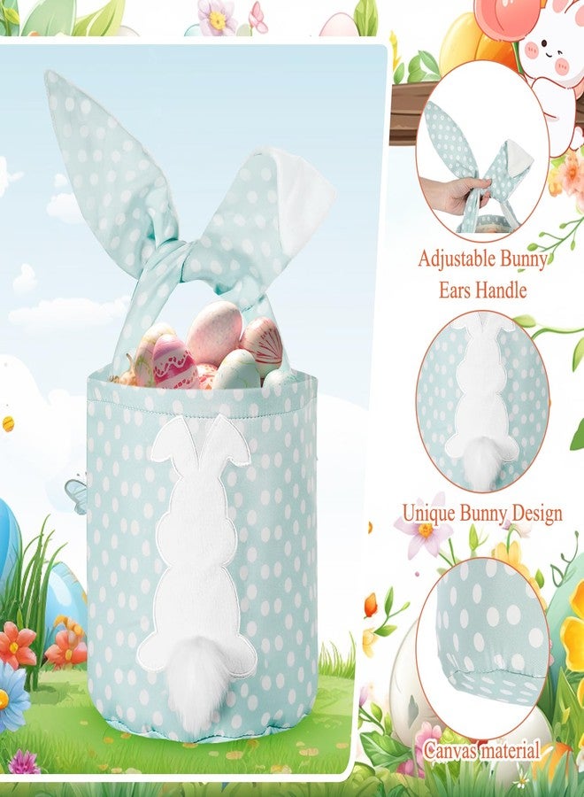 Cosblank 6 Pcs Bunny Canvas Bags Rabbit Print Basket with Foldable Ears Candy Goodie Bunny Tote Gift Bag for Birthday Party Decorations Supplies(Vivid Color,Plaid and Dot) - Image 3